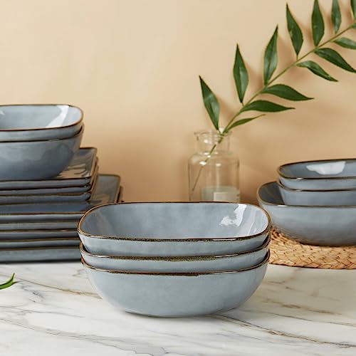 famiware Ocean Pasta Bowls Set of 4, Square 8" Serving Bowl, Blue | Microwave & Dishwasher Safe, Lead-free and Cadmium-free, Stoneware Scratch Resistant Plates Bowls, Serving Bowls - color: Blue