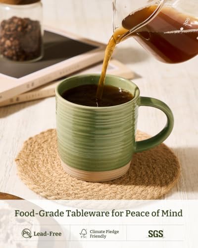famiware Coffee Mugs Set of 4, 13 oz Mug Set, Ceramic Cup Set with Handle | Stoneware Mug for Coffee, Tea, Latte, Cappuccino, Microwave and Dishwasher Safe, Constellation Series，Olive Green - color: Constellation-Olive Green, size: 4 Count (Pack of 1)