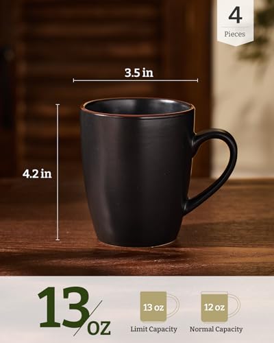 famiware Venus Coffee Mugs Set of 4, 13 oz Ceramic Stoneware Mug Cup Set | Coffee Mug with Handle for Tea, Latte, Cappuccino, Cocoa, Milk, Microwave and Dishwasher Safe, Matte Black - color: Matte Black, size: 4pcs