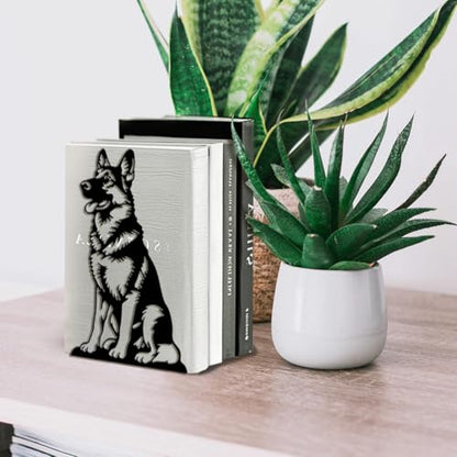 5.3"x4.3"x7.9" Metal Bookends, Heavy Duty Book Ends for Shelves | German Shepherd Theme Cast Iron Book Supports, 1 Pair Decor Stoppers for Desk, Library, Office & Home Shelves - style: German Shepherd