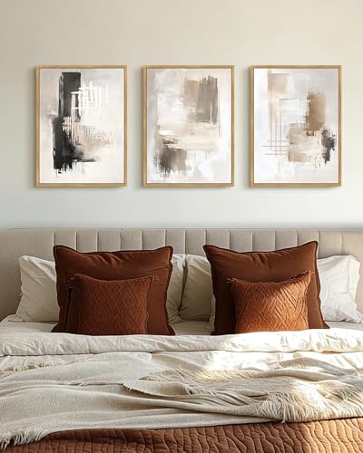 PHOPAGO Abstract Framed Wall Art Mid Century Modern Minimalist Beige Pastel Watercolor Neutral Wall Decor for Living Room Bedroom - 12x16in Natural Framed - color: Gray Abstract, size: 16L" x 12W" x 3 Pcs Natural