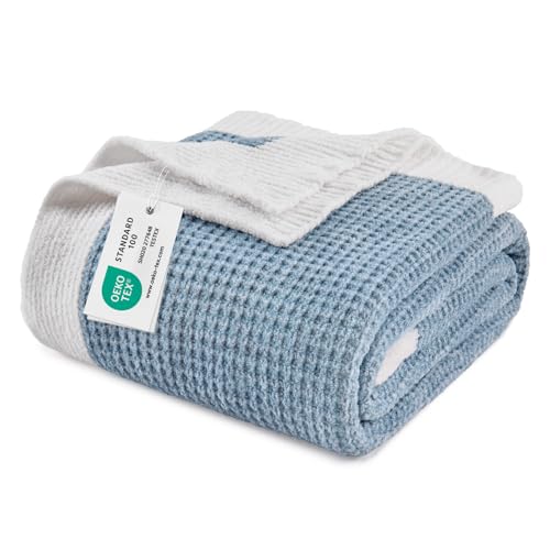 BEDELITE Soft Cozy Chenille Waffle Knit Throw Blanket,Farmhouse Boho | ideal gift,fuzzy,fluffy,warm,for sofa or bed,room decor,breathable all season,lightweight,machine washable,60*80 blue - color: Blue, size: Twin(60"x80")