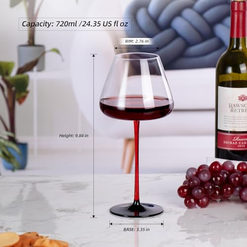 KAMMAK Crystal Red Wine Glasses Set of 2, 24.35 oz Stemmed Glasses, XH007 | Hand Blown, Bordeaux Wine Glasses, Thin Rim & Long Stem, Red & White, Daily Use, Wedding or Birthday Gift for Women - size: 8KPXH007