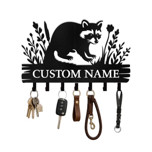 Personalized Key Holder for Wall Mount Gift for Family Custom Cute Animal Key Rack with Hooks Home Decor Hallway Entryway Organizer Christmas Birthday Gifts for Couples Friends - color: Custom Raccoon Key Hooks