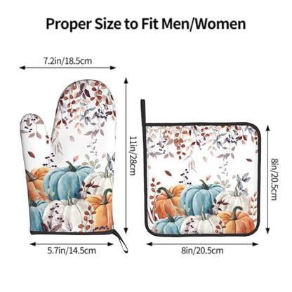 Giwawa Fall Orange Pumpkin Oven Mitt Potholders Sets Eucalyptus Leaves Heat Resistant Oven Glove Set of 2 Kitchen Hot Pads for Cooking Baking BBQ - color: Fall Orange Pumpkin
