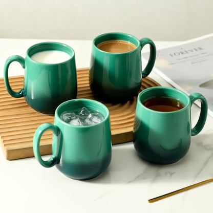 HASENSE 15oz Ceramic Mug Set of 4, Green Ombre Coffee Cups with Handle – Microwave & Dishwasher Safe Large Cappuccino Latte Tea Mugs, Housewarming Gift Idea - color: GradationGreen, size: Set of 4