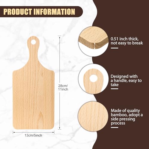 Lounsweer 6 Pcs Wood Cutting Boards Bulk 11 Inch with Handle | Thicken Wooden Boards for Chopping Serving Charcuterie, Laser Engraving Material, Housewarming Wedding Gifts - size: 11 x 5 inches