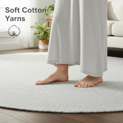 Super Area Rugs Farmhouse Braided Rug Cotton Kitchen Reversible Carpet, Gray & White, 6' Round - color: Gray & White, size: 6' (Round)