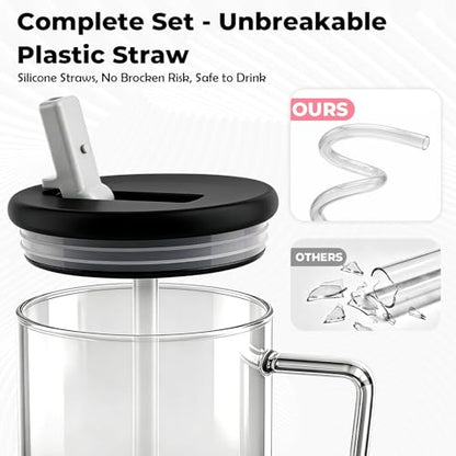 40oz Glass Tumbler with Flip Straw Lid, Handle, Silicone Sleeve, Black | Leakproof Lid, Fits Car Cup Holder Glass for Iced Coffee, Water, Cold Drinks, Travel, Outdoor, Partys&Home - color: Black