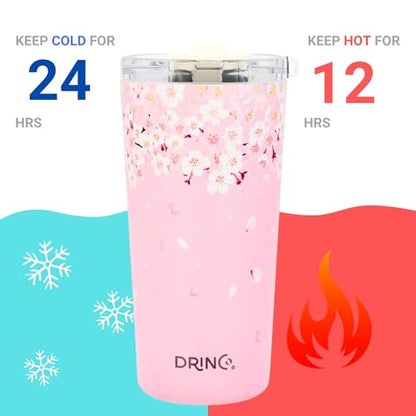 Drinco - 20 oz Stainless Steel Tumbler | Double Walled Vacuum Insulated Mug With Lid, 2 Straws, For Hot & Cold Drinks (20oz Sakura) - color: 20oz Sakura