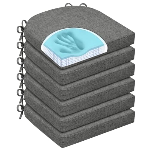 Chair Cushions for Dining Chairs, Non Slip Chair Pads with Ties and Washable Covers, Memory Foam Kitchen Chair Cushions Set of 6, 16"X16"X2.5", Dark Gray - color: Dark Gray, size: Pack of 6