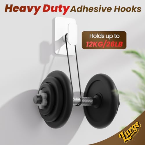 Large Heavy Duty Wall Hooks - 26lb Max, Stainless Steel Adhesive Towel Hooks for Hanging Towel, Coat, Robe, Hat, Sticky Towel Holder for Wall Mount in Bathroom, Shower, Kitchen (White, 4 Pack) - color: White