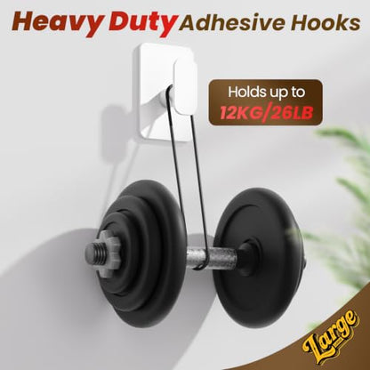 Large Heavy Duty Wall Hooks - 26lb Max, Stainless Steel Adhesive Towel Hooks for Hanging Towel, Coat, Robe, Hat, Sticky Towel Holder for Wall Mount in Bathroom, Shower, Kitchen (White, 4 Pack) - color: White
