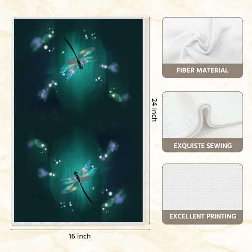 Dreamy Iridescent Dragonfly Kitchen Towels 24x14 Inch, Waffle Hand Towels for Kitchen Home Bathroom, Absorbent Soft Microfiber Dish Cloth Tea Towel, Dragonfly Gifts for Women - color: Lm 323