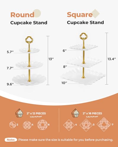 Kootek 10pcs Cupcake Stand Dessert Table Display Set Serving Tray for Party | 3-Tier Cupcake Stand, 6 Rectangular Trays, Hold 128 Standard Cupcakes, Cookie Display, BPA-Free, No Tools Required, Hand Wash - color: Gold & White, size: 10 Set