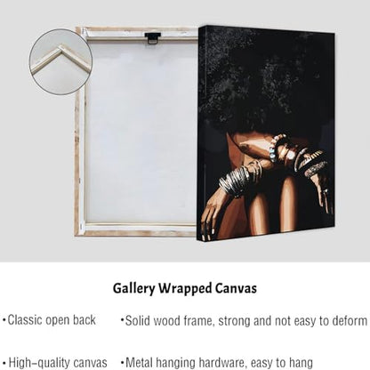 Framed Modern Abstract African American Women Wall Art (Set of 2), Canvas HD Print, Bohemian Black Girl with Energetic Butterfly Decor, Black Inspirational Contemplative Poster, Meditation Inspirational & Trendy Print, Living Room, Bedroom, Bathroom, Offi