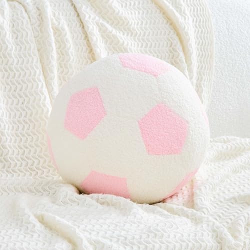 Uvvyui Soccer Pillow Football Throw Pillow Round Aesthetic Home Decor Soccer Decorative Pillow Soft Soccer Sports Ball Plush Pillows for Bedroom Sofa Chair Couch（Pink,12 Inch） - color: Pink, size: L-12 Inch