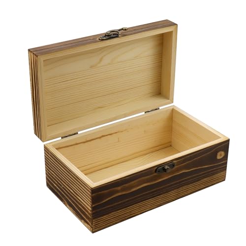KUMGROT Wooden Box With Hinged Lid - Writable Vintage Gift Box | Handmade Solid Wood Storage for Photos, Jewelry, Coins, Cards - 7.9" x 4.5" x 2.8", Brown - style: Large Rectangular