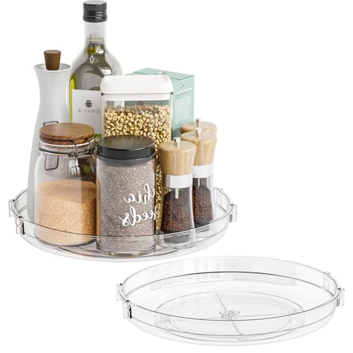 SUOXING 2 Pack Rotating Small Lazy Susan Turntable for Cabinet,9.5 Inch Clear Acrylic Spice Rack,Turntable Organizer for Refrigerator,Kitchen,Pantry and Vanity Makeup,Bathroom Countertop Organizer - size: Pack of 2