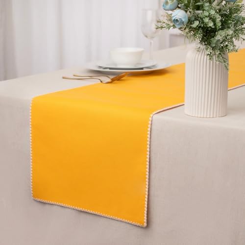 Cotton Table Runner - 72x13 Inch, Decorative Hemstitched Table Runner, Durable & Elegant for Dining Table, Wedding, Restaurant, Oeko-TEX Certified - Citrus/Yellow - color: Citrus Yellow