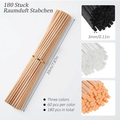 JJUNW 180PCS Rattan Reed Diffuser Sticks, 7.8inch Diffuser Replacement Sticks Wood Reeds for Diffusers Essential Oil Aroma for Home Bathroom Office
