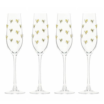 10 Strawberry Street Gold Bow Glassware, Flute, Set of 4 - size: Flute