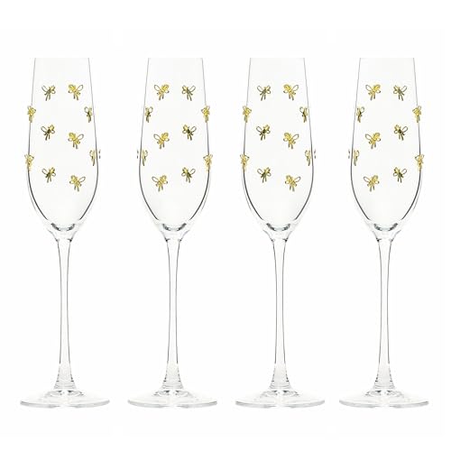 10 Strawberry Street Gold Bow Glassware, Flute, Set of 4 - size: Flute