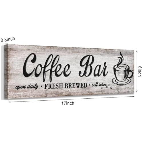 Rustic Wood Grain Coffee Station，Retro Coffee Bar Signs for Kitchen 6x17 | Self Serve Fresh Brewed Open Daily, Large Farmhouse Wall Hanging Plaque - color: Retro Coffee Bar, size: 6" x 17"