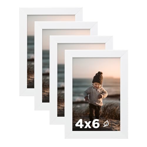 4x6 Picture Frame White Set of 4, Wooden Photo Frames with Plexiglass for 4x6 without Mat for Table and Wall Display - color: White, size: 4x6