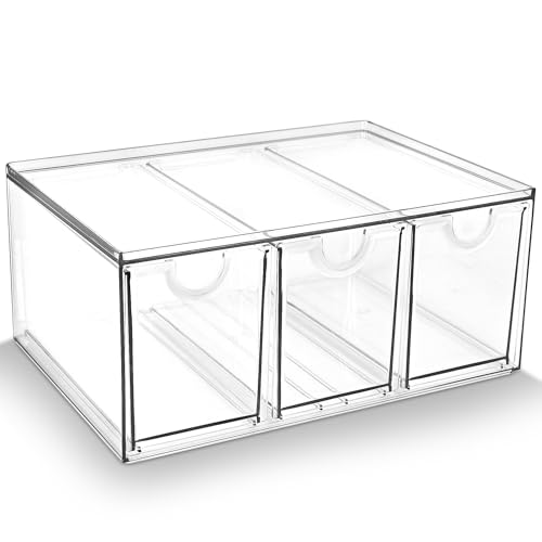 Prsildan Acrylic Makeup Organizer Stackable Storage Drawers with 3 Drawers for Office Desk Vanity Craft Room Clear Drawer Organizers for Hair Accessories Art Supplies Cosmetics Modular System - size: Stackable-3 Drawers