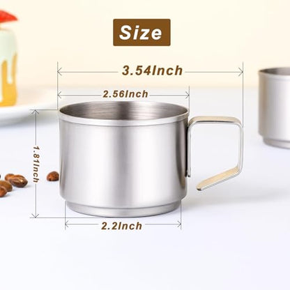 ZPUFAW 4Pcs Espresso Cups 4 oz Expresso Shots Cups 18/8 Stainless Steel Coffee Cups Set of 4
