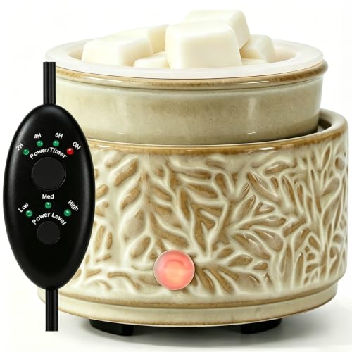 Ceramic Wax Melt Warmer with Timer & Silicone Liner-Tan - color: Tan