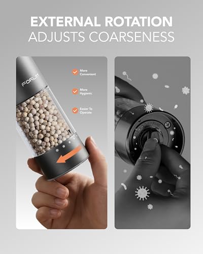 FORLIM 2-Speed Electric Salt And Pepper Grinder Set, External Rotation To Adjust Coarseness, Electric Salt and Pepper Shaker With Charing Base, One-Button Automatic Grinding, Washable Container - color: Titanium Space Gray