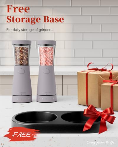 Electric Salt and Pepper Grinder Set with Storage Base, Stainless Steel Rechargeable Salt and Pepper Grinder Set with 4.5 oz Large Capacity, 1.8" Wide Mouth, Adjustable Coarseness, Ideal for Kitchen - color: Lavender