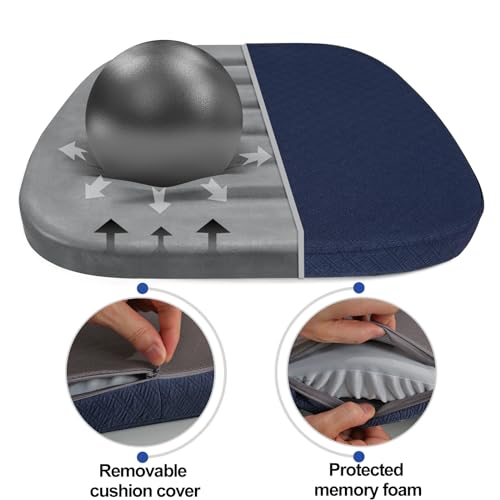 BUYUE Luxury 100% Pure Memory Foam Chair Cushion 1 Pack, Jacquard 16" U-Shape Comfortable Dining Chair Pad, Removable Slip Resistant Kitchen Chair Seat Cushion, (1 piece, Navy Blue) - color: Navy Blue