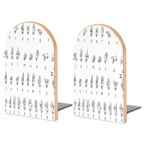 Sign Language AlphabetBookends Heavy Duty Bookends Desktop Organize Books Wooden Books End Non-Skid Book Holder Bookend for Shelves Book Dividers for Home Office Supplies