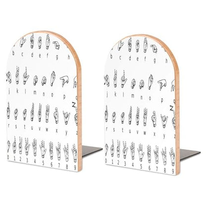 Sign Language AlphabetBookends Heavy Duty Bookends Desktop Organize Books Wooden Books End Non-Skid Book Holder Bookend for Shelves Book Dividers for Home Office Supplies