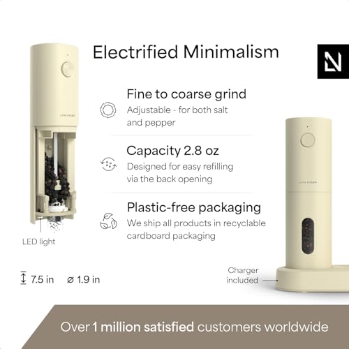 LARS NYSØM Electric Salt and Pepper Grinder Set, USB Rechargeable, Automatic Salt and Pepper Mills, Spice Shakers Refillable with LED Light, Adjustable Coarseness, Ceramic Grinder (Butter Cream) - color: Butter Cream