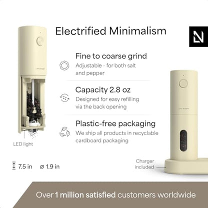 LARS NYSØM Electric Salt and Pepper Grinder Set, USB Rechargeable, Automatic Salt and Pepper Mills, Spice Shakers Refillable with LED Light, Adjustable Coarseness, Ceramic Grinder (Butter Cream) - color: Butter Cream