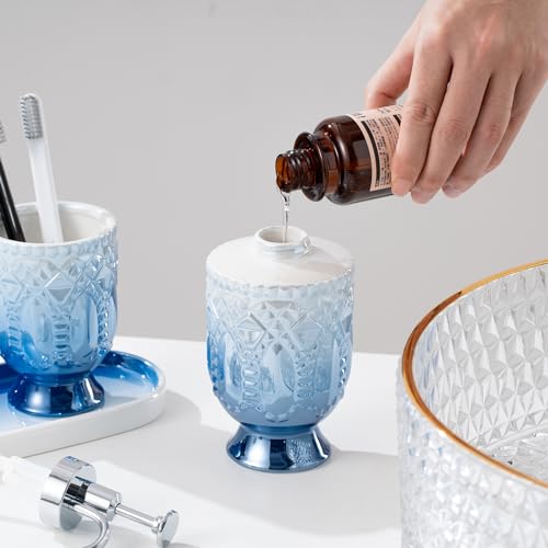 Ceramic Bathroom Accessories Set, 3pcs Blue Bathroom Soap Dispenser Sets with Lotion Dispenser, Toothbrush Holder, Soap Dish - Complete 3 Pieces Set Bathroom Accessories