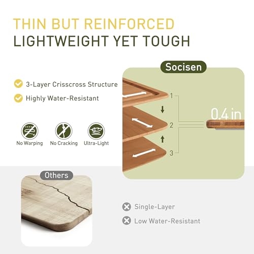 Lightweight Durable Bamboo Cutting Board Set with Non-Slip Feet, Wood Cutting Board for Busy Kitchen, Easy Clean Wooden Chopping Boards with Juice Groove Best House Warming Gift Set of 3 (S+M+L) - color: Carbonized Bamboo(Brown), size: Set of 3 (Small + M