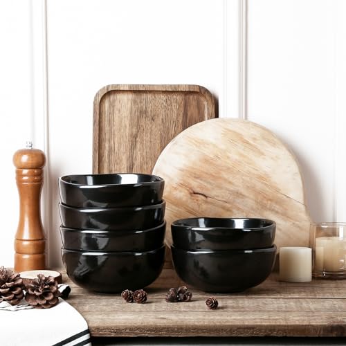 vicrays Ceramic Cereal Bowls Set - Porcelain 26 Ounce Soup Salad Bowls Set - Rice Dessert Cream Bowls Set - Chip Resistant Dishwasher Microwave Safe - Set of 6 (Black) - color: Black