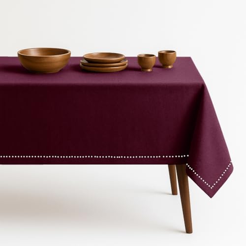 Burgundy Wine Cotton Tablecloth, Table Cover 52x70 Inch, Fits 4-6 Seats, Soft,Washable, Wrinkle Resistant, Rectangle Table Cloth for Dining, Anniversaries, Holiday Feasts, Decor - color: Burgundy Wine, size: 70" x 52" (Rectangular)