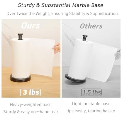 Paper Towel Holder Countertop, Heavy Weighted Black Marble Paper Towels Holder for Kitchen Counter, Modern Standing Papertowel Roll Holders(Matte Black Stainless Steel Bar, Black Natural Marble Base) - color: Black-b