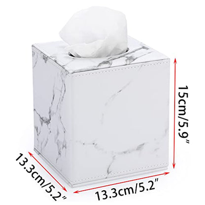 Sumnacon Square Leather Tissue Box Cover - Stylish Cube Tissue Box Holder with Magnetic Bottom, Decorative PU Tissue Box for Vanity Dresser Night Stand Table Countertop Home Office Car, Marble White | Cube Leather Tissue Box Covers,Decorative Tissue Box f