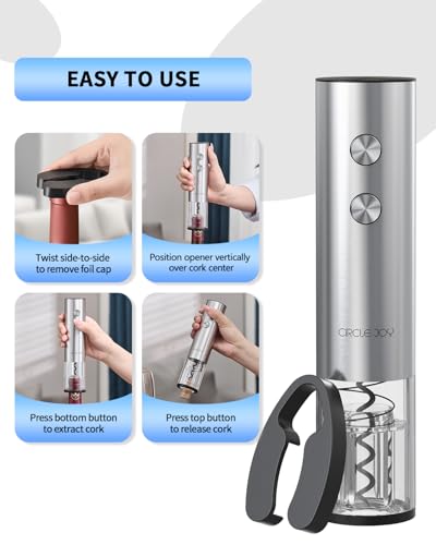 CIRCLE JOY Electric Wine Opener Stainless Steel Rechargeable Automatic Wine Bottle Opener Set 7-in-1 Wine Gifts for Wine Lovers with Charging Base, Foil Cutter, Wine Aerator Pourer & 2 Vacuum Stoppers - color: 7-in-1 Silver