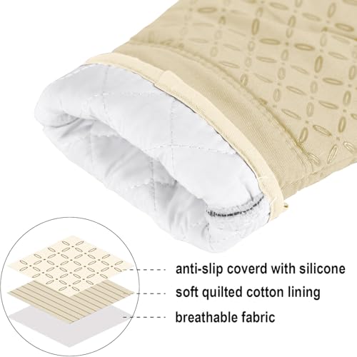 KEGOUU Oven Mitts and Pot Holders 6pcs Set, Kitchen Oven Glove High Heat Resistant 500 Degree Extra Long Oven Mitts and Potholder with Non-Slip Silicone Surface for Cooking (Beige) - color: Beige