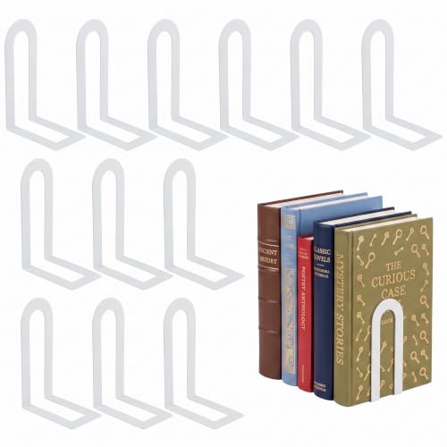 Sanwarm Bookends, 12 Pcs, Metal, for Home Office Desk Shelves Modern White | Decorative Book Ends Non-Skid Book Stoppers Holder 6 Pair Gifts for Reading Enthusiasts Library Decor - color: White, size: 12Pcs (6"H x 3.75"D x 3.5"W)