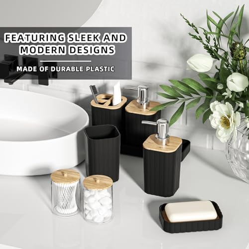 XLHOMO Bathroom Accessories Set - Elegant Black Bathroom Set, 10PC Bathroom Accessory Set, Toilet Brush, Trash Can, Qtip Holder Dispenser & Soap Dispenser - size: Bath Set, style: Black
