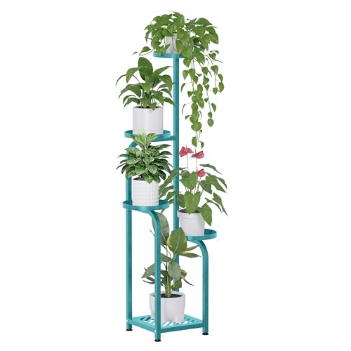 TOSKING 5-Tier Metal Plant Stand Indoor, Anti-Tip Corner Shelf, Blue, 47in | Wide base and heavy-duty shelves hold multiple pots,child & pet friendly for living room, balcony, patio, bedroom, garden - color: Blue, size: 5tier Sq